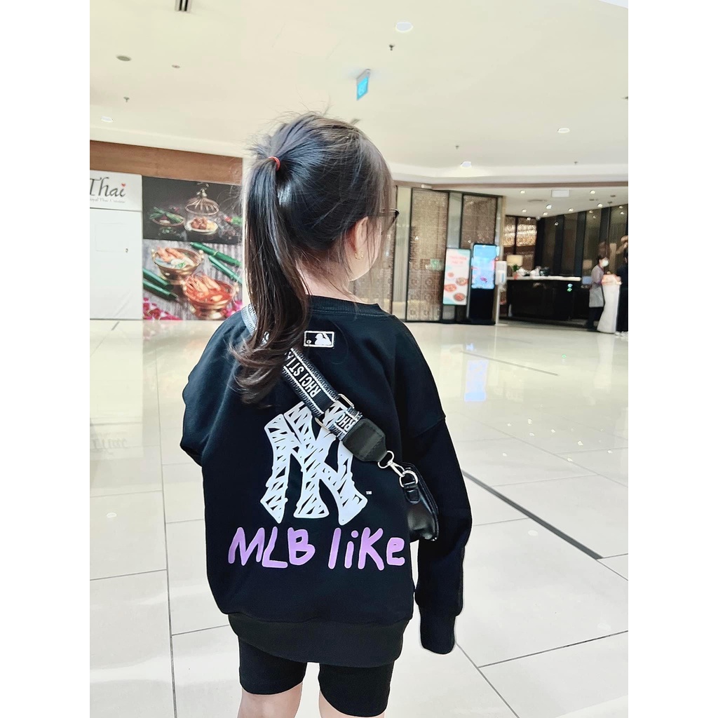 Áo nỉ cổ tròn MLB basic logo viền cho bé, áo sweater dáng rộng unisex , GonZ_kid
