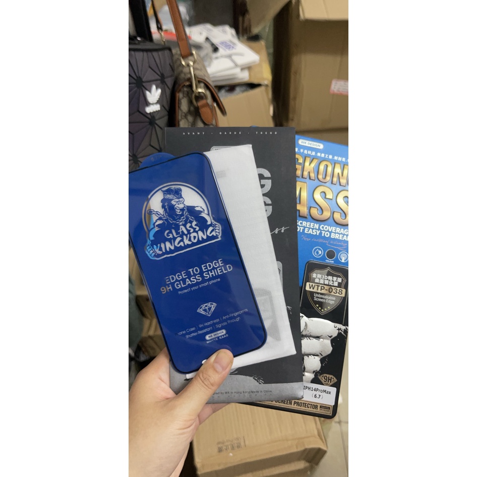 Chính Hãng  MIẾNG DÁN Kính Cường Lực King Kong Full Màn 2022 Chống Vỡ Viền cho iPhone WTP 038 IPHONE 1412 PRO MAX PLUS