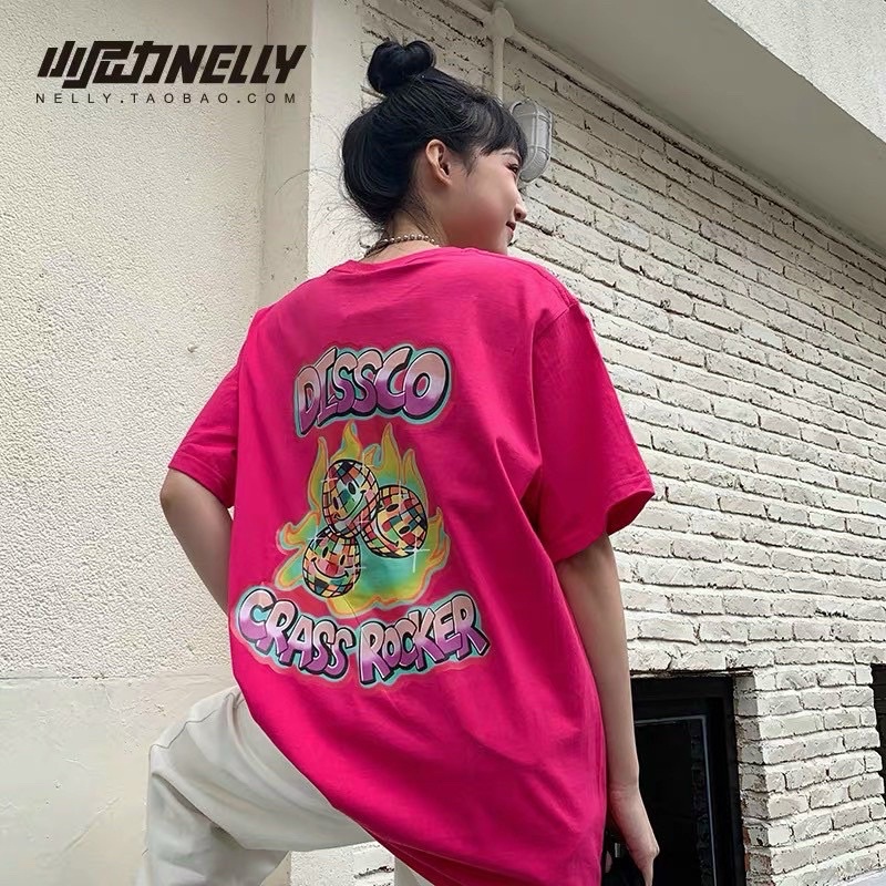 Áo thun nelly cộc tay dissco hồng cá tính
