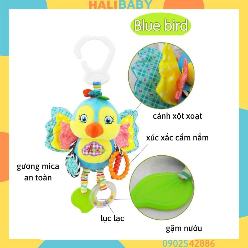Treo xe đẩy gặm nướu cho bé thú bông lục lạc treo cũi nôi bóp kêu chít chít HALIBABY TN27