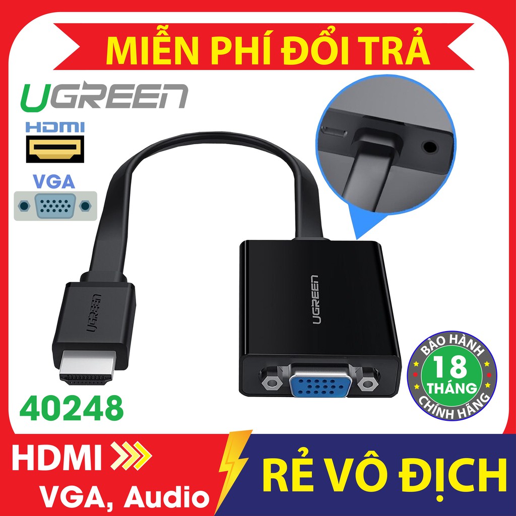 Cáp chuyển HDMI to VGA + Audio 3.5mm & Micro-USB Ugreen 40248 (màu đen)