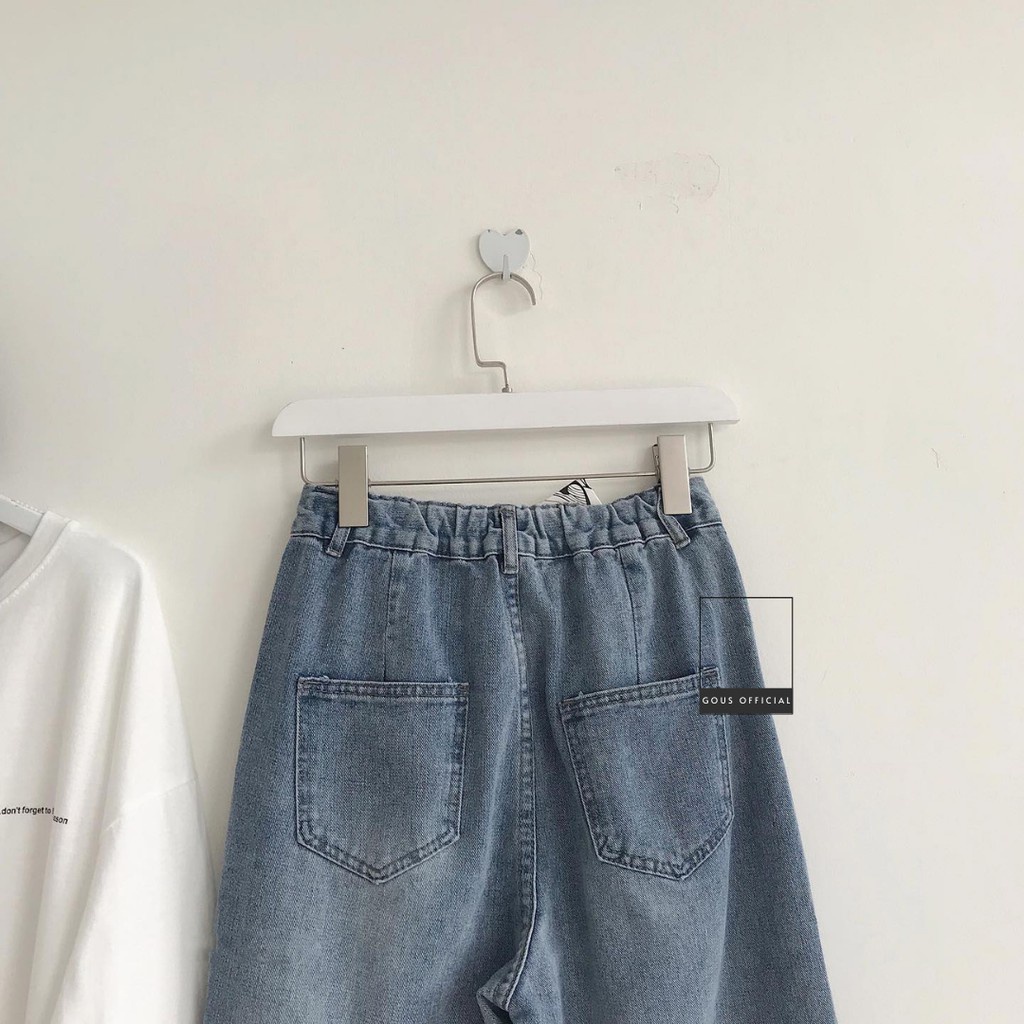 Quần Jean Nữ Baggy Cạp Cao Jeans Xanh Rách Gối Lưng Chun Phong Cách Cá Tính Năng Động Chất Liệu Denim Dày Dặn PLO 2207