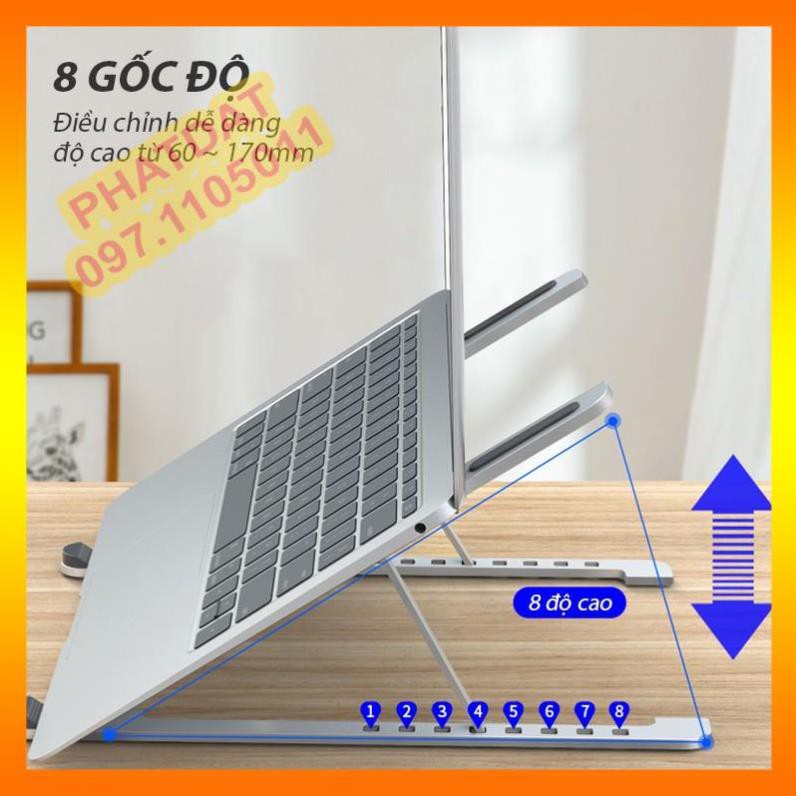 Giá Đỡ Laptop Bằng Nhôm Kim Loại, Đế Tản Nhiệt Laptop Macbook, Dùng Cho Máy Từ 11~17 inch, 8 Độ Cao Điều Chỉnh