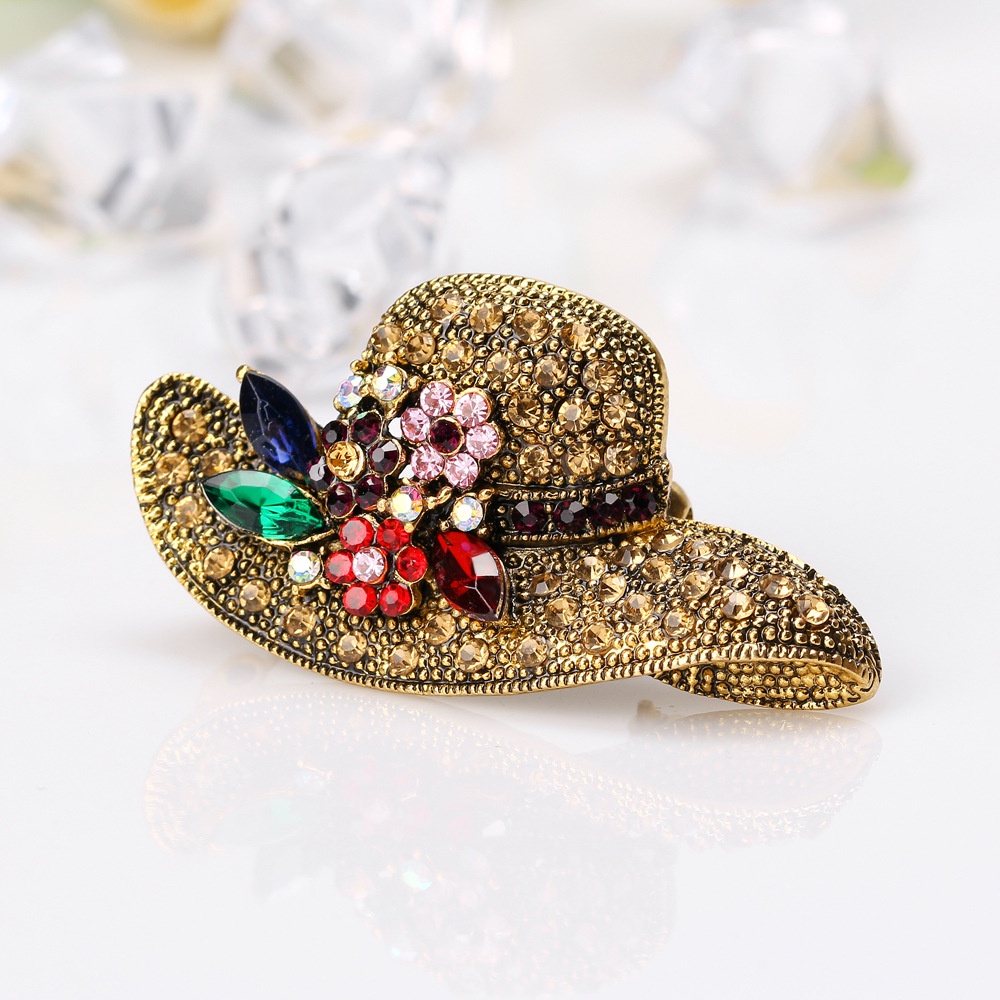 Ghim Cài Áo Hợp Kim Đính Đá Pha Lê Swarovski Hình Nón Chống Nắng Phong Cách Hoang Dã Mới