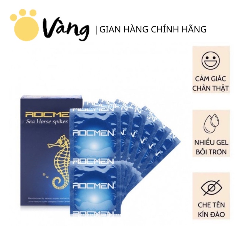 Bao Cao Su Gân Gai Tăng Khoái Cảm Rocmen Brazil Cá Ngựa Xanh Hộp 10 Bao