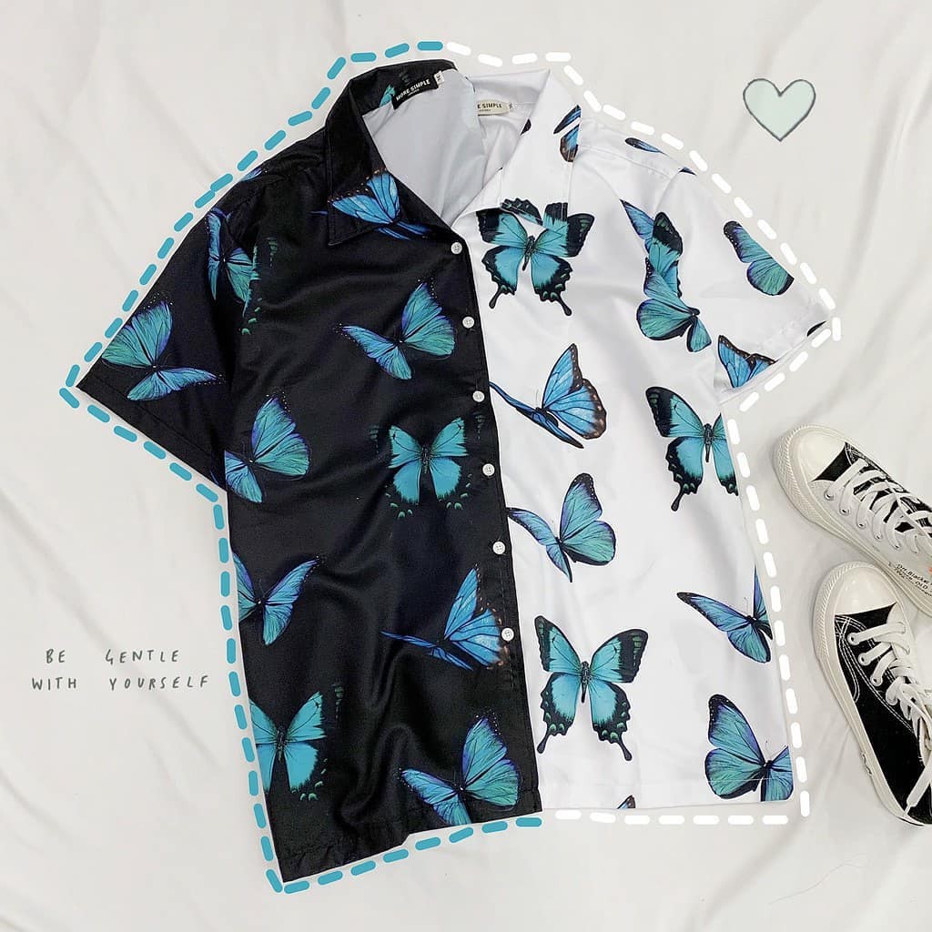 Áo Sơ Mi Tay Lỡ In Họa Tiết Bướm Xanh ZOOZOO
