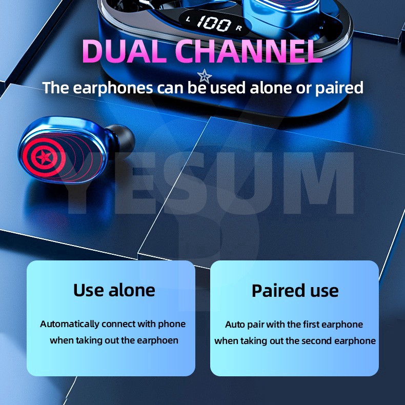 Tai nghe Bluetooth 5.0 TWS chống nước IPX7 thiết kế kiểu Marvel Avengers cho Vivo/Huawei/Xiaomi/Iphone