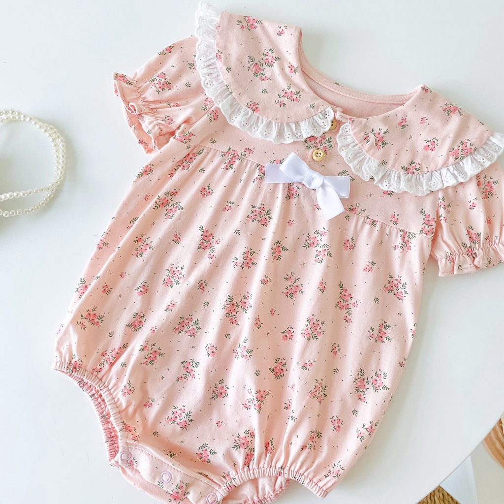 Sanlutoz Bộ Áo Liền Quần Ngắn Tay In Hoa Cho Bé Gái Sơ Sinh