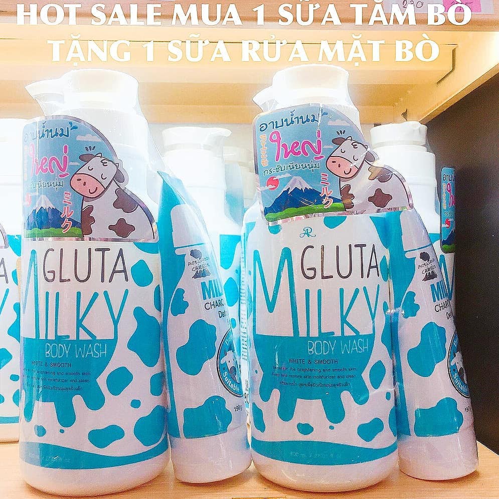 Sữa tắm con bò Gluta Milky Thái Lan 800ml tặng sữa rửa mặt