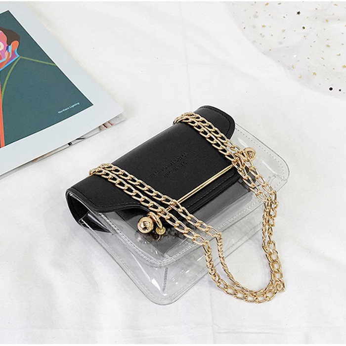 Túi xách nữ trong suốt Kèm túi nhỏ tiện lợi, dây đeo xích xinh xắn LS10087