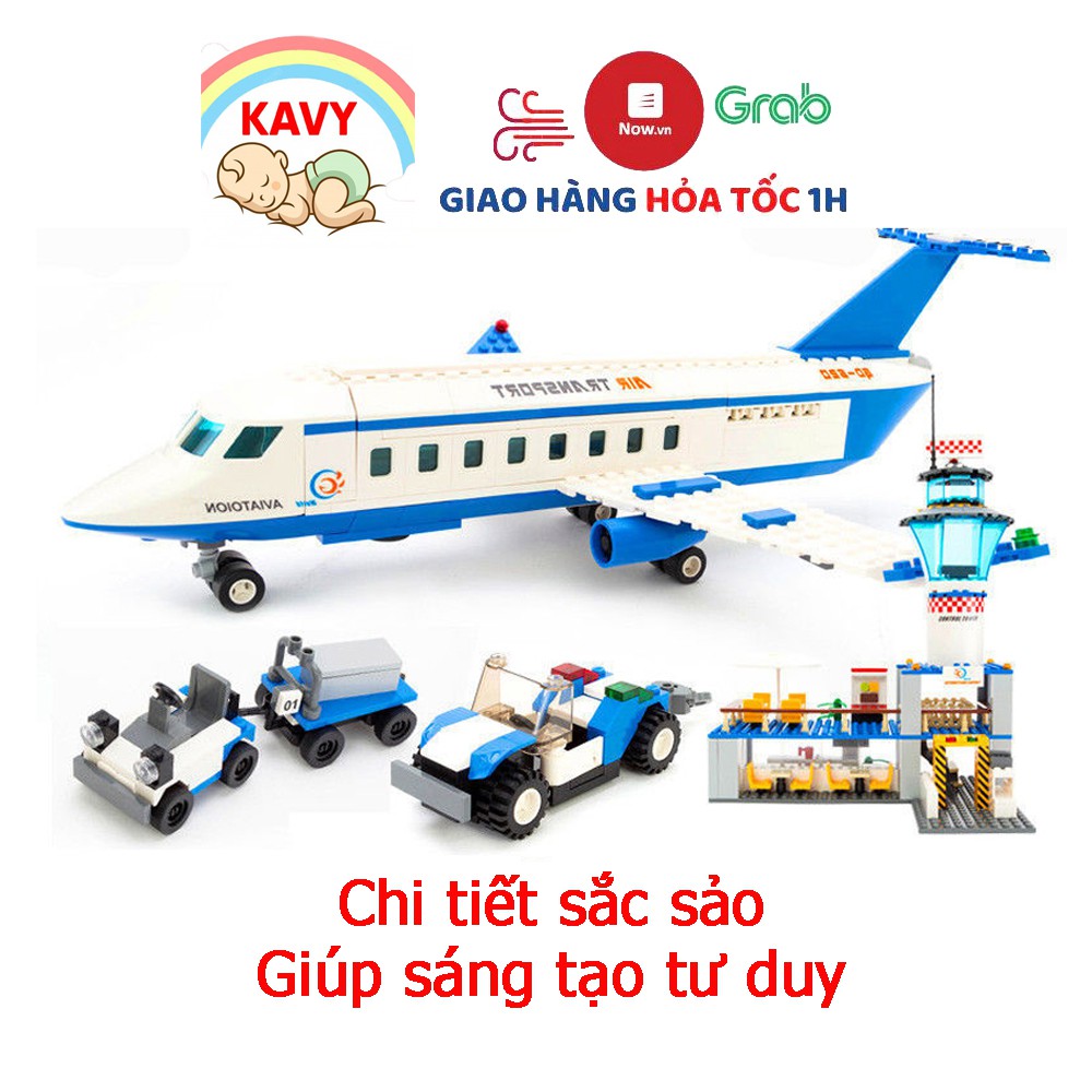 Bộ đồ chơi lắp ráp mô hình sân bay KAVY gồm máy bay, phi công, nhà ga, ô tô...652 chi tiết đầy đủ tạo hình