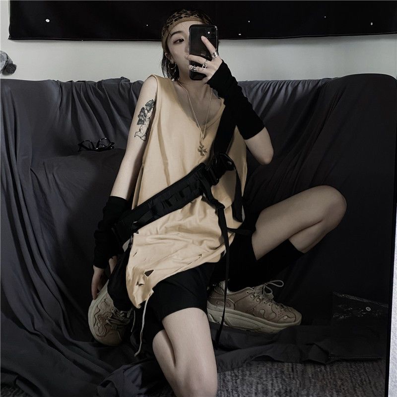 Áo tank top unisex nam nữ rách gấu tạo layer