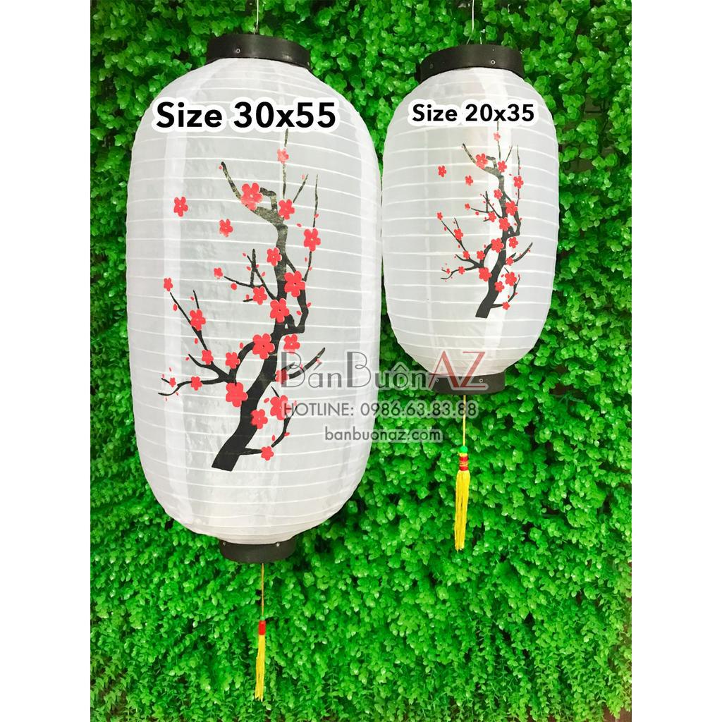 Đèn lồng trụ vẽ hoa mai đào trang trí nhà hàng sân vườn festival lễ tết tiệc cưới