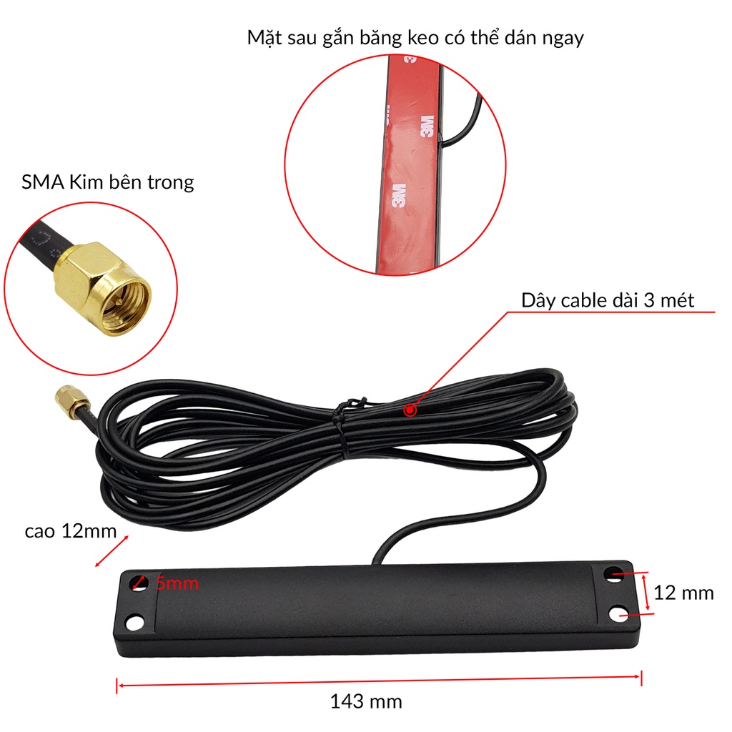 Anten băng tần 700-2700Mhz 5dBi hỗ trợ 4G 3G 2G GPRS NB GSM