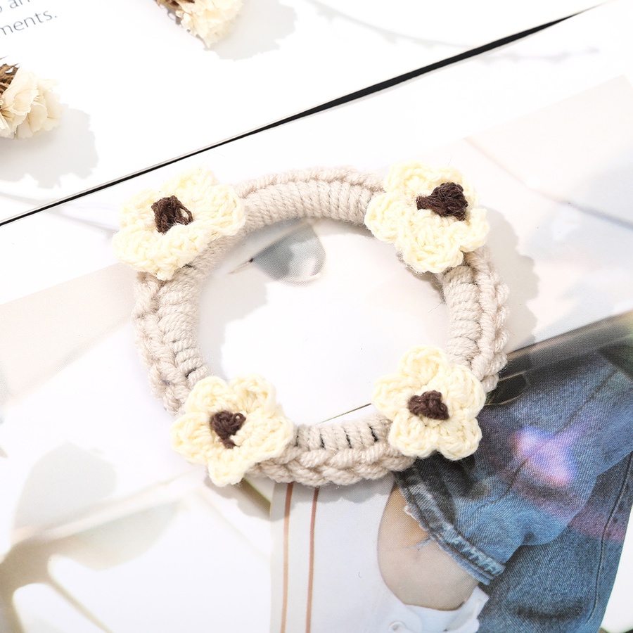 Dây buộc tóc vải len dệt kim đính hoa phong cách Hàn Quốc dễ thương thời trang mùa thu cho nữ