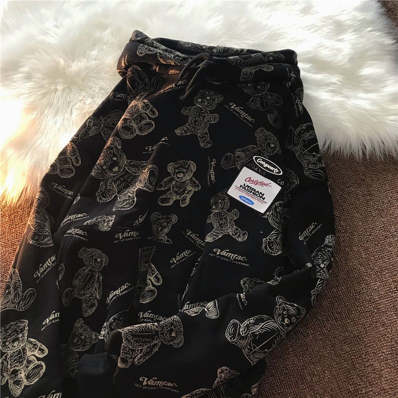 Áo hoodie form rộng in hình gấu thời trang thu đông cho nam nữ