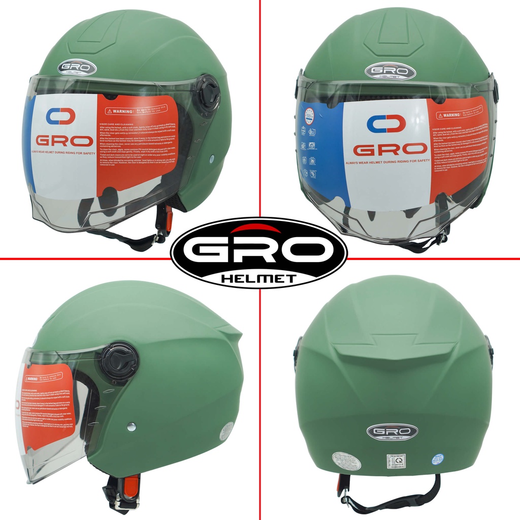 Mũ Bảo Hiểm 3/4 đầu GRO Helmet ST27 có kính dài che cả mặt, kiểu dáng thời trang, khóa kim loại chắc chắn - Nhiều màu