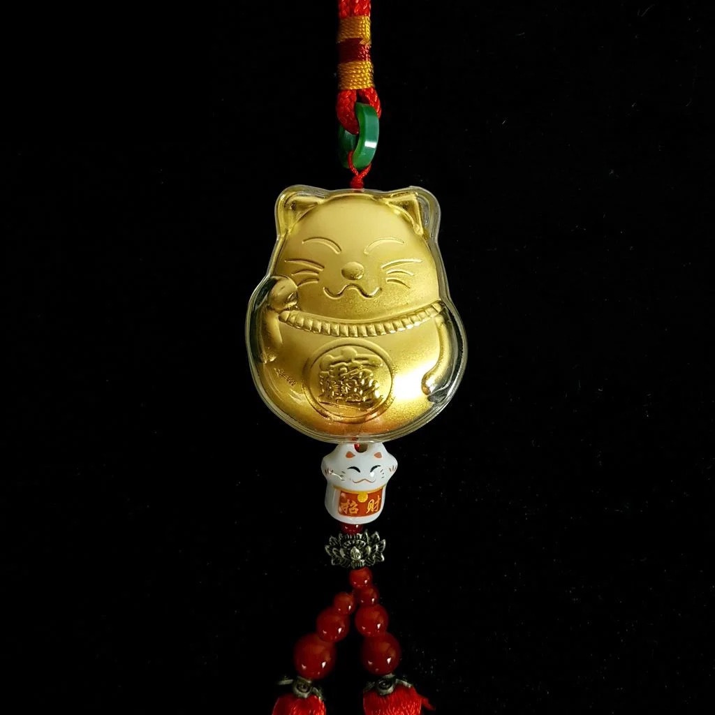 Dây Khánh Treo Xe Ô Tô Mèo Thần Tài May Mắn Maneki Neko Màu Vàng