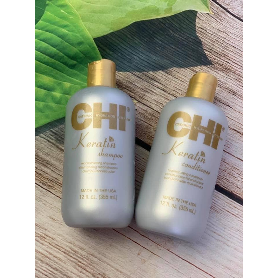 Chính Hãng - Cặp Dầu Gội, Dầu Xả CHI Keratin Reconstructing 355ml X 2 Phục Hồi Tóc Hư Tổn Khô Xơ Chẻ Ngọn