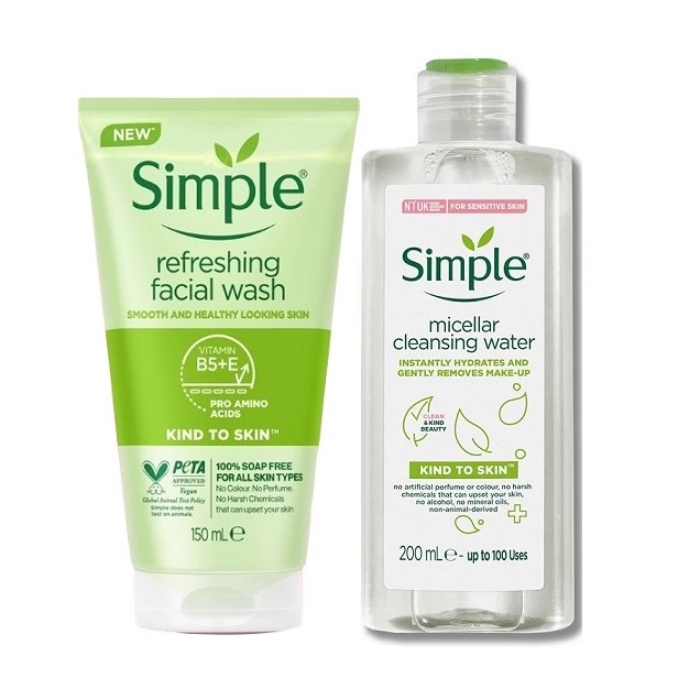 Combo Nước Tẩy Trang + Sữa Rửa Mặt Simple Dịu Nhẹ Refreshing Facial Wash 150&200ML