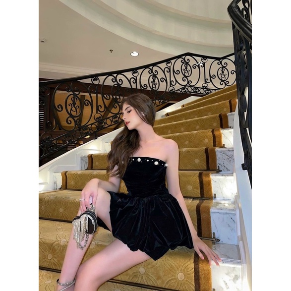 Set áo peplum tùng bí kết ngọc + quần short đen