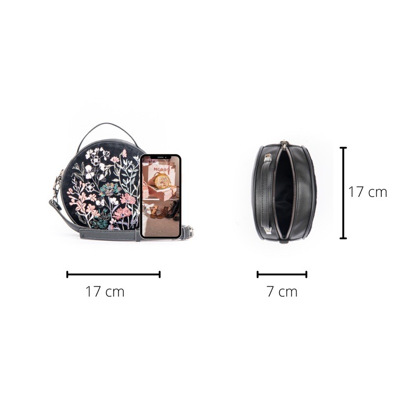 [Mã 2611THTRANG100K hoàn 10% xu đơn 99K] Túi tròn đeo chéo thêu hoa Ngaos Florabom 02 | BigBuy360 - bigbuy360.vn