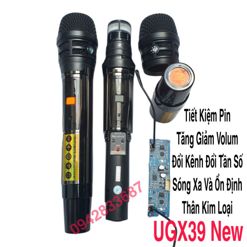 Micro Loa Kéo UGX39 Mẫu Mới Tiết Kiệm Pin UHF Đổi Tần Số