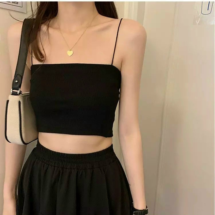 Áo Hai Dây Thun Gân - Áo Croptop Sợi Bún Hai Dây Siêu Co Giãn Freesize Dưới 55kg | BigBuy360 - bigbuy360.vn