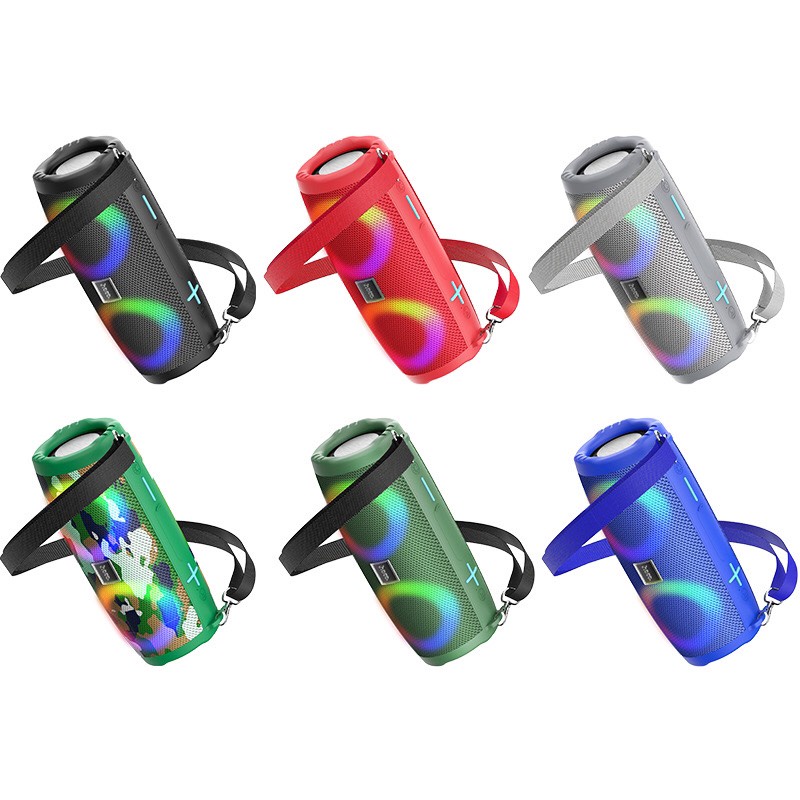 Loa Bluetooth Hoco HC12 hàng chính hãng âm thanh trung thực có đèn led đổi màu tích hợp thẻ nhớ, USB, dây đeo.