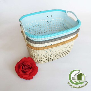 Rổ nhựa chữ nhật có quai xách 3378-1  - Giỏ hoa Việt Nhật size trung lớn  - giao màu ngẫu nhiên 29x25c16cm