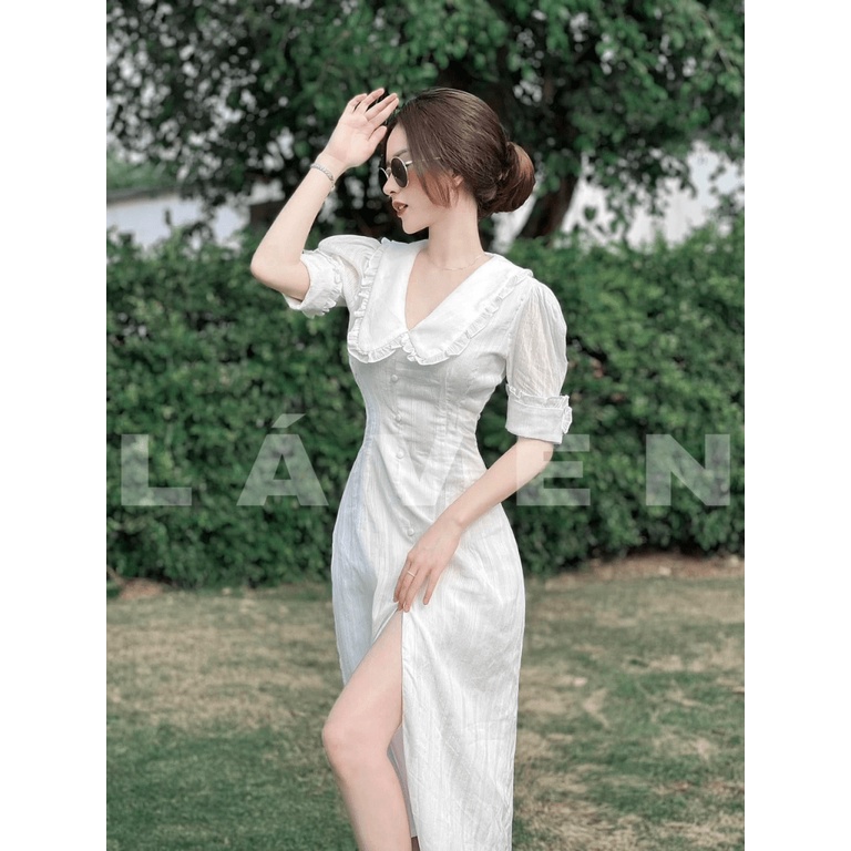 Đầm Nữ Dáng Dài Tay Phồng, Cổ Bèo Chiết Eo, Xẻ Tà Chất Lụa Mịn Mát Mặc Đẹp Duyên Dáng [NEW UNISEX]