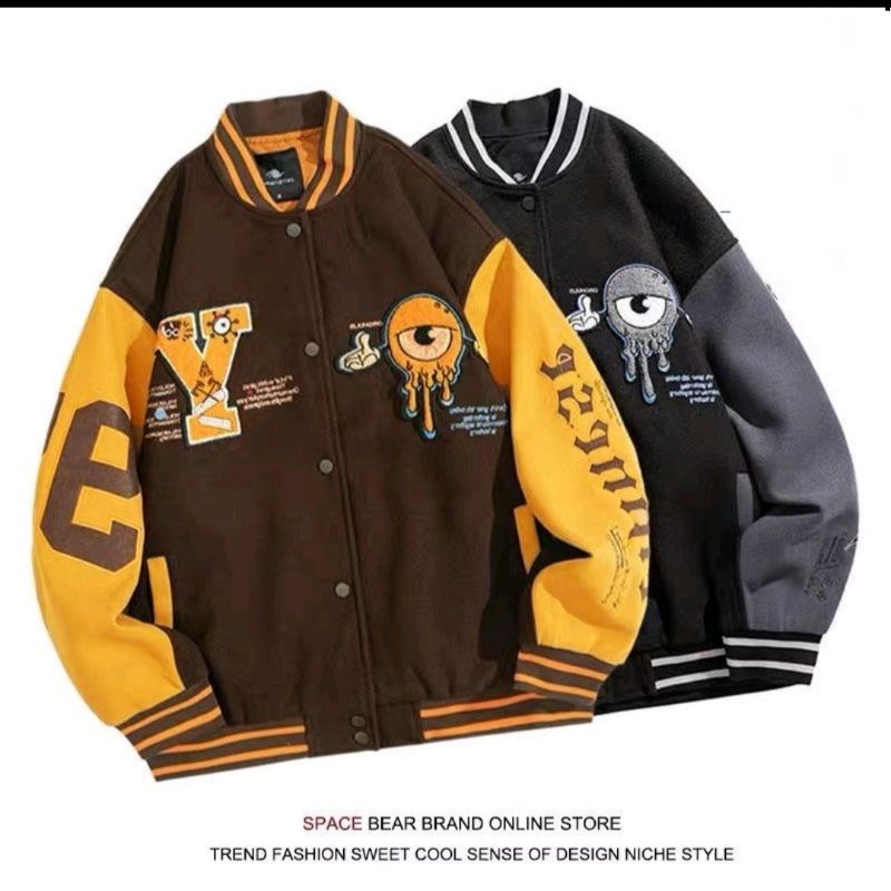 Áo Khoác Bomber,Áo Khoác Nỉ Bóng Chày Thêu Varsity Form Rộng Phong Cách Đường Phố- Super Fashion P