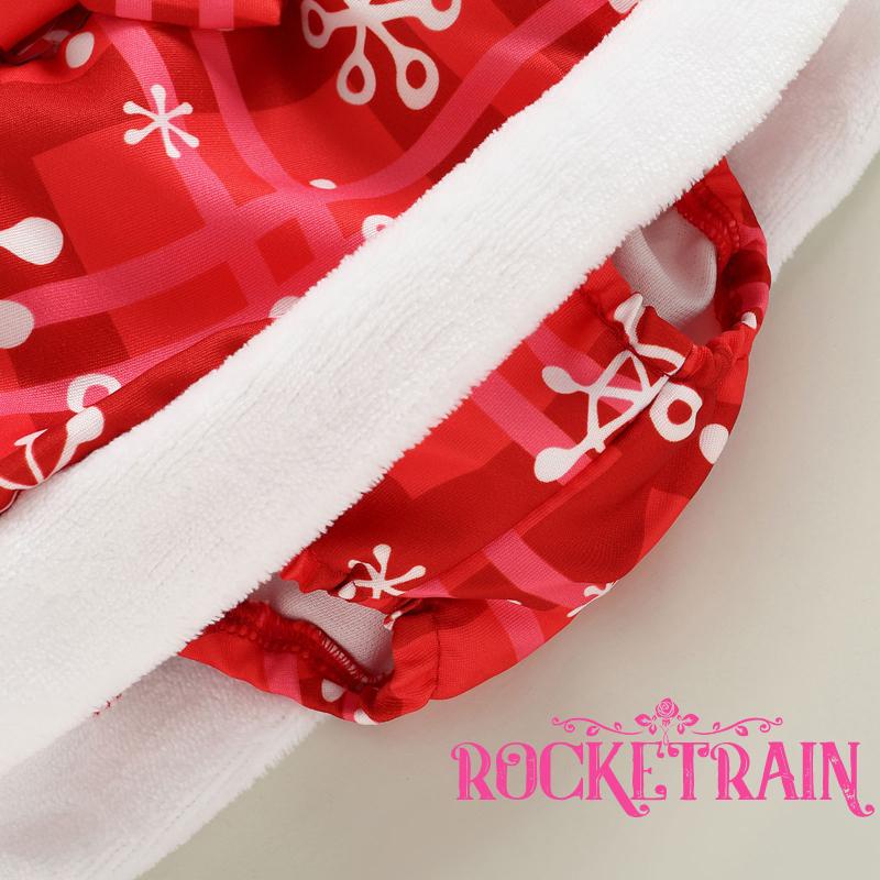 Set Áo Dài Tay Cổ Tròn Liền Quần Lót + Đầm Yếm Họa Tiết Giáng Sinh Cho Bé Gái