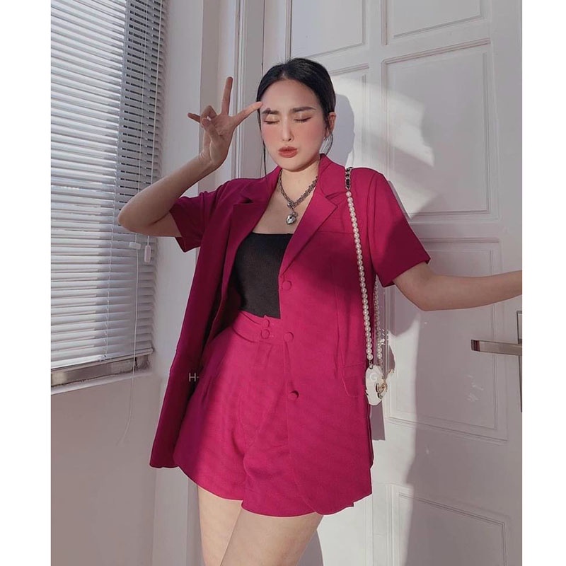 Sét Vest Khuy Ngọc Mix Quần Sooc Hàng Quảng Châu M3645- Lolla_Fashion