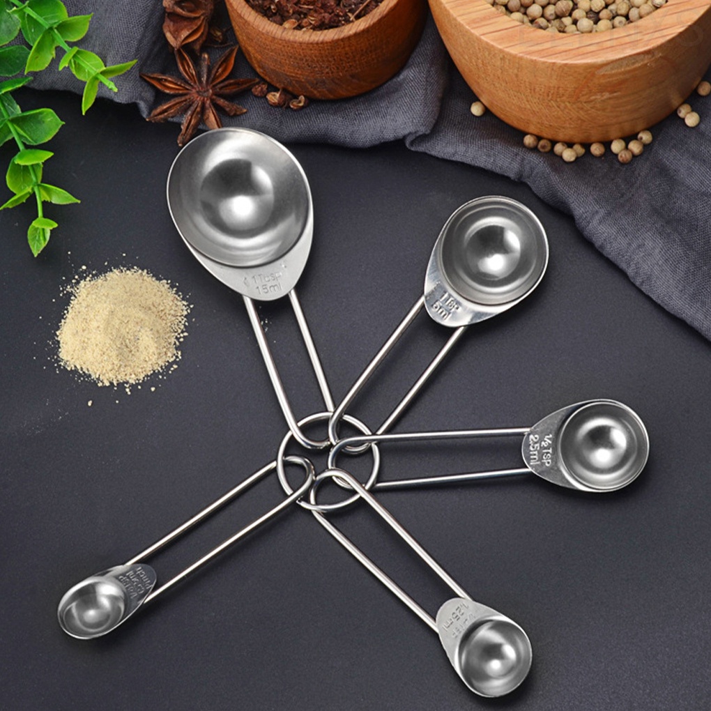 Set 5 muỗng đo lường bằng thép không gỉ có thể xếp chồng lên nhau