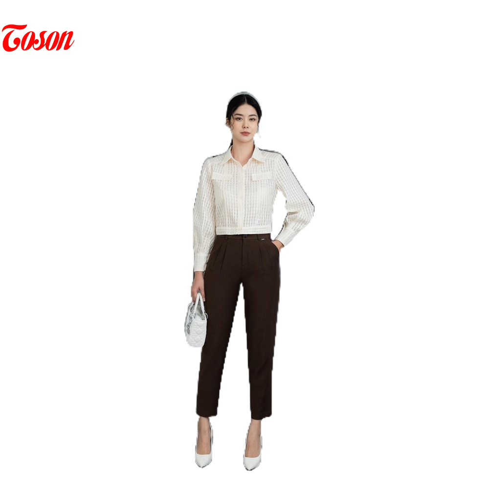 Quần tuýp si nâu cafe, baggi cạp cao, phối tà bong cài đai (SXTN) Toson 23011Z52