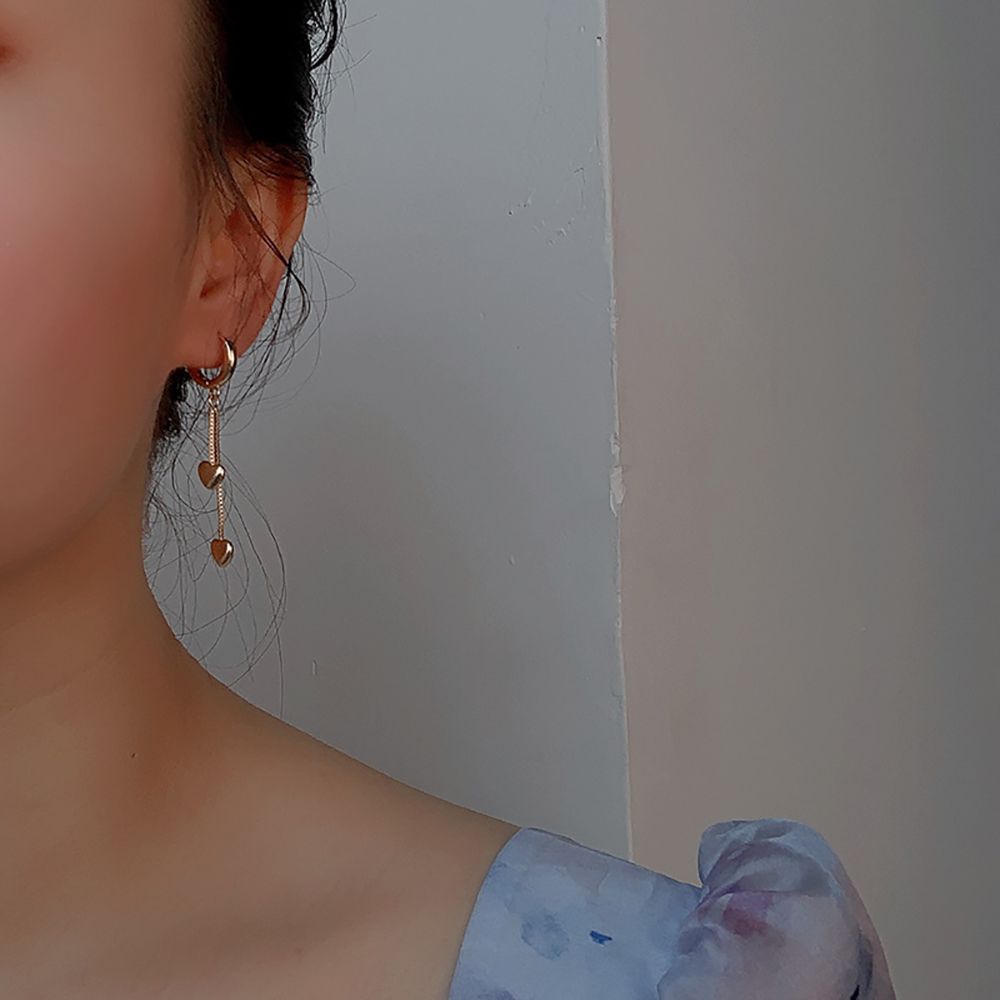 Khuyên Tai Tua Rua Hình Trái Tim Dễ Thương Phong Cách Hàn Quốc Dành Cho Nữ