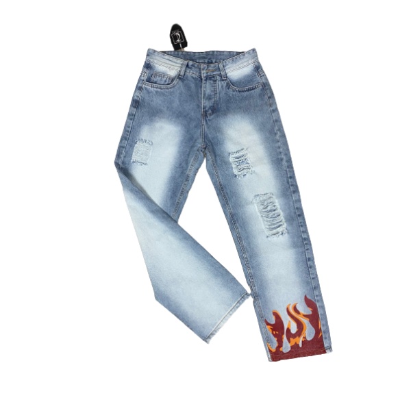 Quần jean nam rách gối ống suông màu xanh chất bò cao cấp cực đẹp rin trơn form rộng TILAA FASHION QJ04