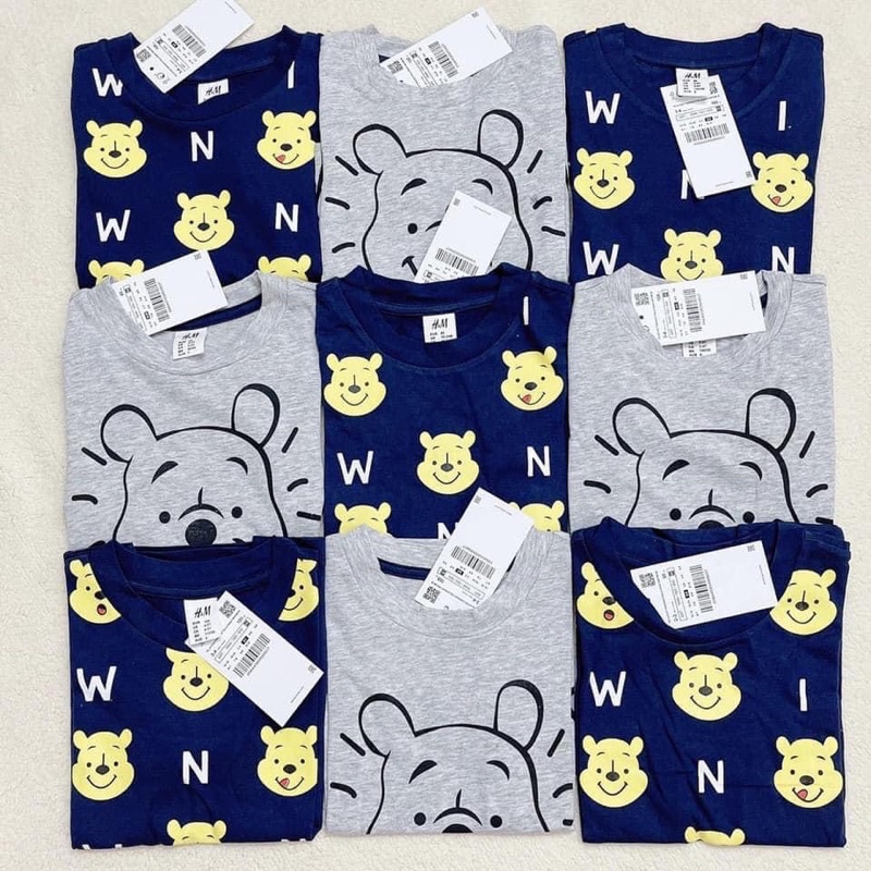 Bộ cộc hè trẻ em, Set 2 bộ Hm xuất dư xịn bé trai bé gái snoopy winnie màu ghi và xanh than chất thun cotton mềm mịn