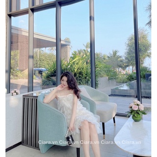 Váy voan tầng be 2 dây