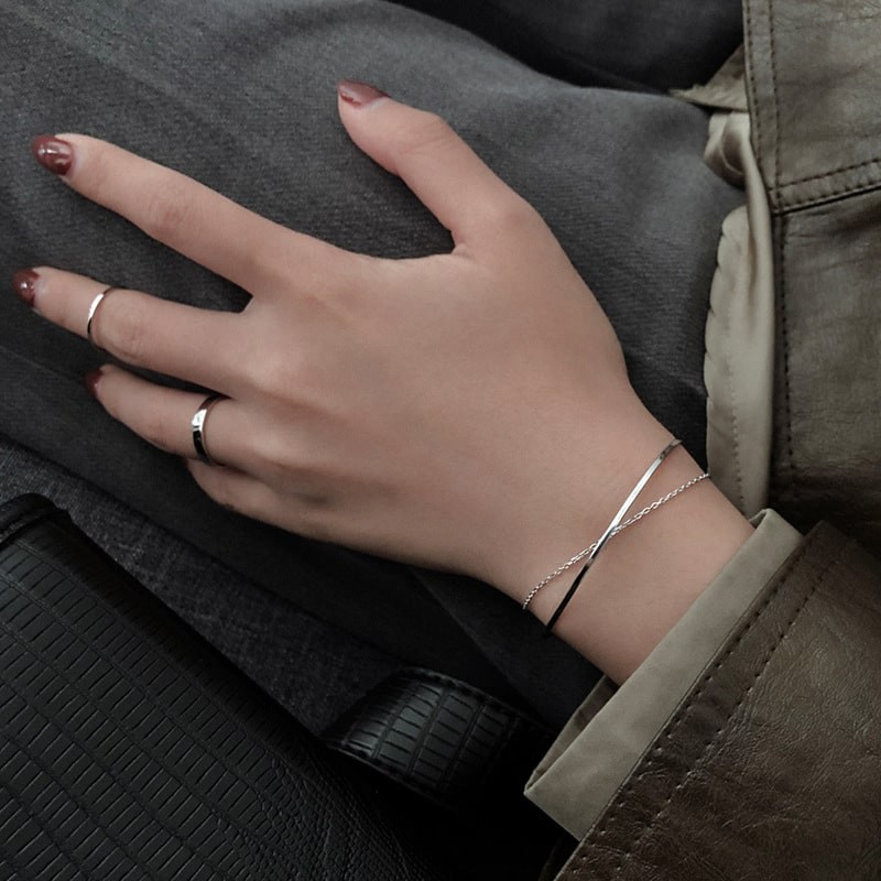Vòng tay nữ bạc 925 phong cách Hàn Quốc thiết kế đơn giản điều chỉnh được độ dài ...