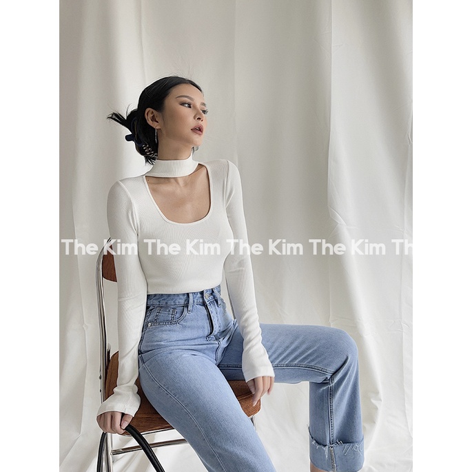 Áo len tăm nhung dài tay cổ cao khoét ngực gợi cảm , thun tăm giữ nhiệt tay dài cao cổ The Kim AD133 | BigBuy360 - bigbuy360.vn