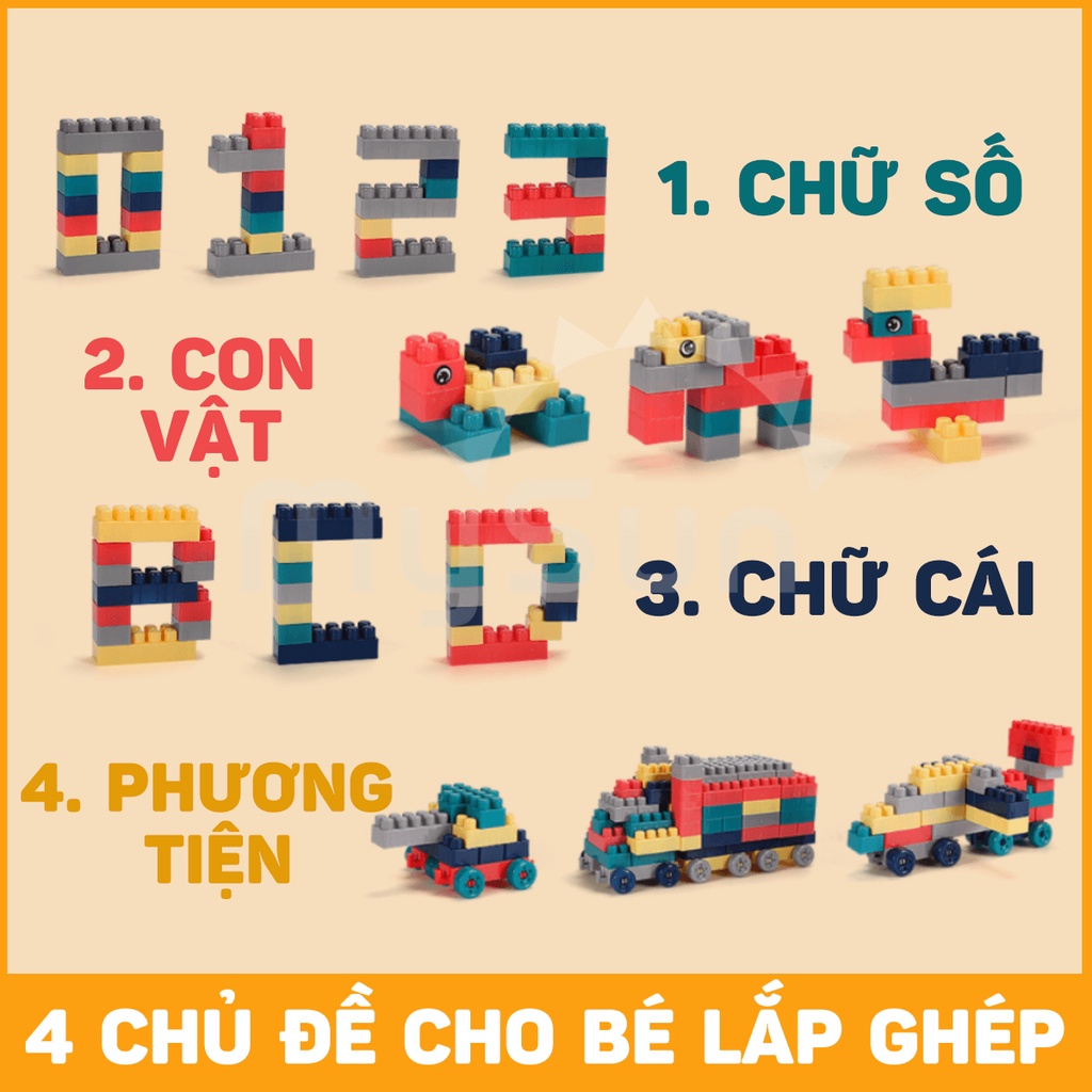 Bộ đồ chơi trẻ em xếp lắp ghép hình khối cho bé trai gái phát triển trí tuệ thông minh MySun