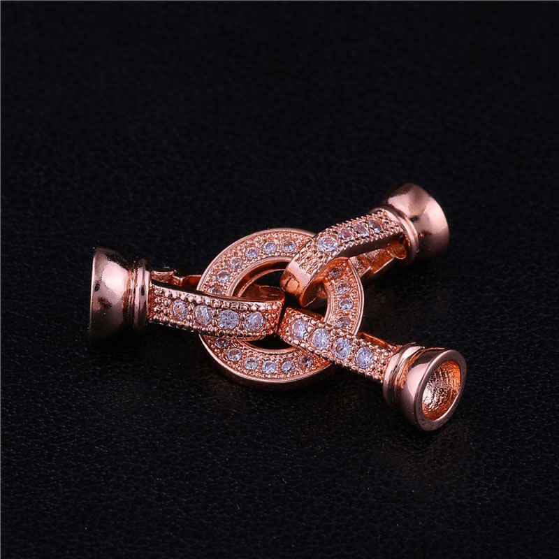 [K20B] Phụ kiện trang sức (DIY) - Chốt khóa 3 chiều tròn nạm đá Zirco làm chuỗi cổ