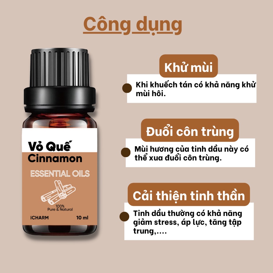 Tinh dầu vỏ quế 100ml xông phòng iCHARM - 100% nguyên chất, không mùi hương nhân tạo