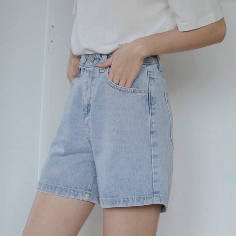 Quần Short Jeans Trơn Gập Gấu Hai Khuy Kiểu Dáng Thời Trang Phong Cách Ulzzang
