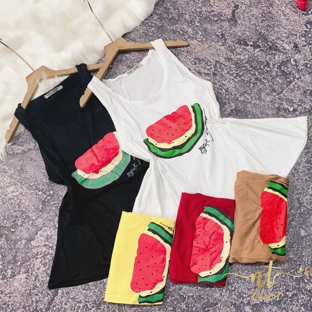 Áo ba lỗ nữ form rộng kiểu thể thao IN TRÁI DƯA thun co dãn Mịn Mát NT Closet - AT006 | BigBuy360 - bigbuy360.vn