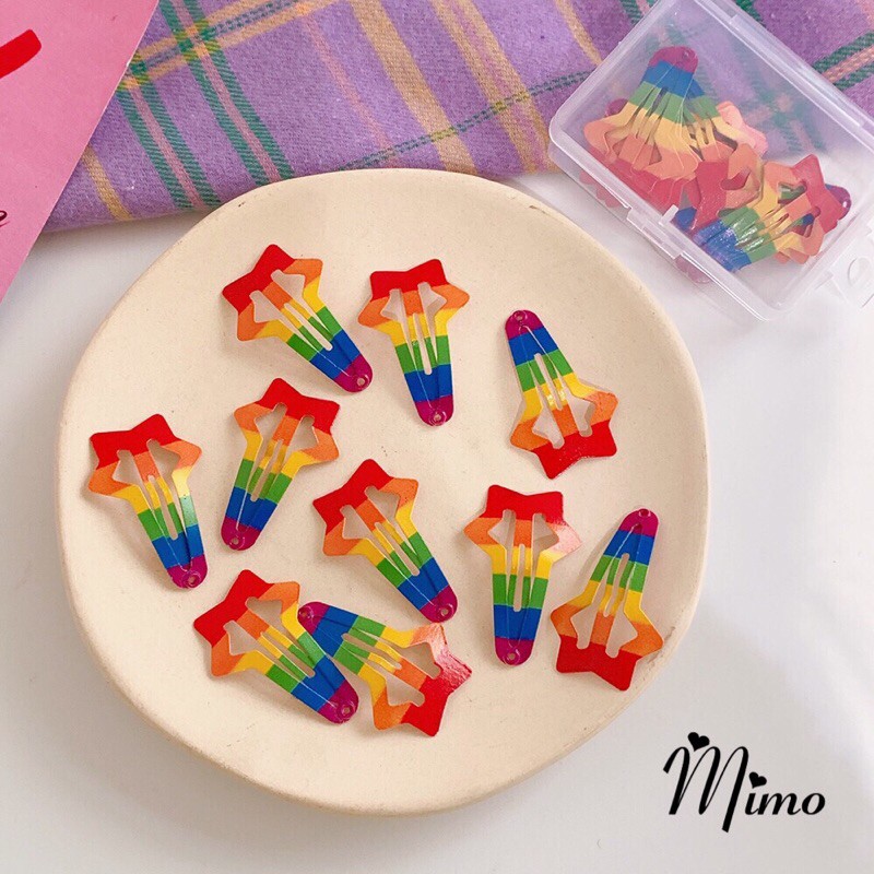 Set 10 Kẹp Tóc sắc màu cầu vồng xinh xắn phong cách Hàn Quốc đáng yêu cho nữ