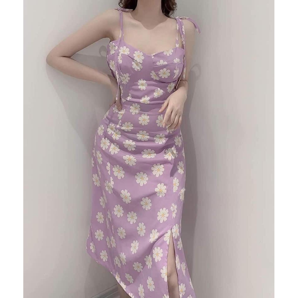 ĐẦM HOA CÚC TÍM 2 DÂY
