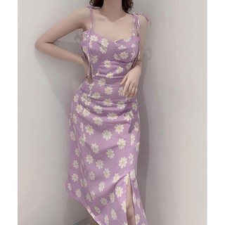 Đầm hoa cúc tím 2 dây